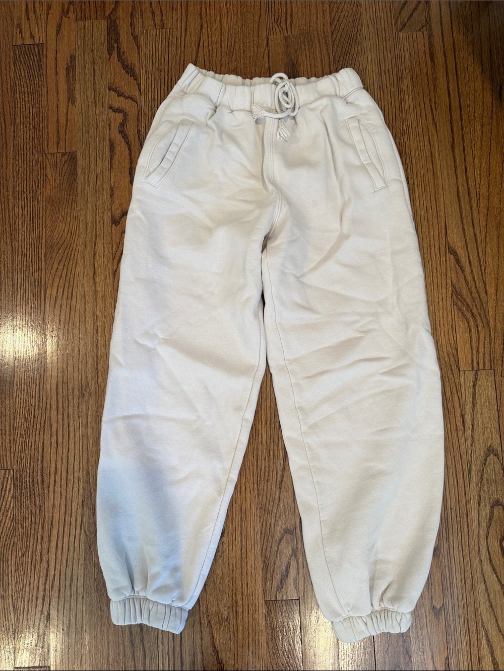 Cream Cozy Drawstring Jogger Pants